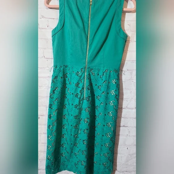 T Tahari Womens Green Gold Lace Midi Dress Sz 2 - Picture 7 of 7